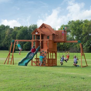 Grande aire de jeux en cèdre Playset Skyfort II Backyard pour 9 enfants