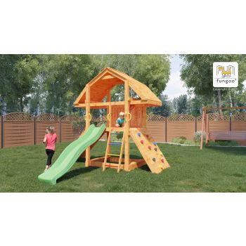 Aire de jeux en bois Buffalo avec mur d'escalade et toboggan de Fungoo