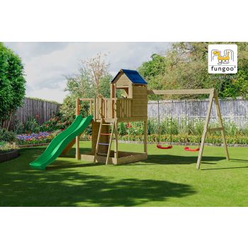 Aire de jeux en bois Treehouse spacieuse avec 2 balançoires de Fungoo