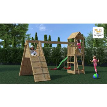 Aire de jeux Fleppi en bois avec toboggan et 2 balançoires de Fungoo
