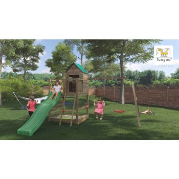 Aire de jeux Jarcas en bois avec cabane et 2 balançoires de Fungoo