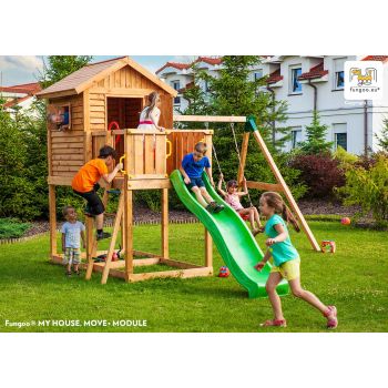 Aire de jeux MyHouse Move avec cabane, balançoire, toboggan de Fungoo