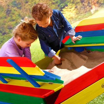 Bac à sable en bois multicolor avec couvercle et banc intégré Ella Axi