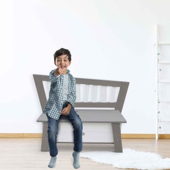 Banc de rangement en bois gris et blanc dès 3 ans Corky d'Axi